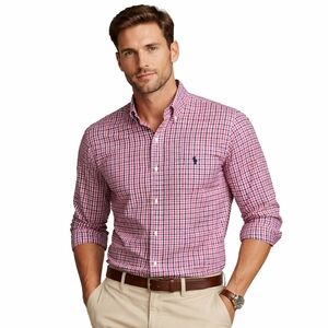 Polo Ralph Lauren Pink Navy White Plaid Button Down Shirt Non Iron Roomy Fit Sz